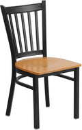 Black Vertical Back Metal Restaurant Chair with Natural Wood Seat N441938