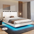 White LED Queen Bed Frame with Upholstered Headboard I29951