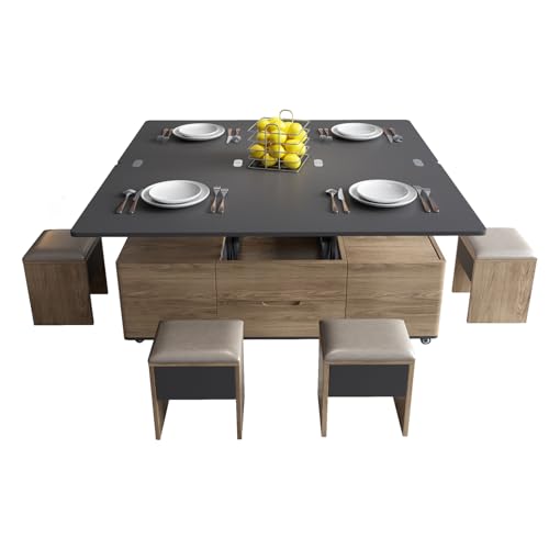 Grey Lift-Top Coffee Table with 4 Stools T2276