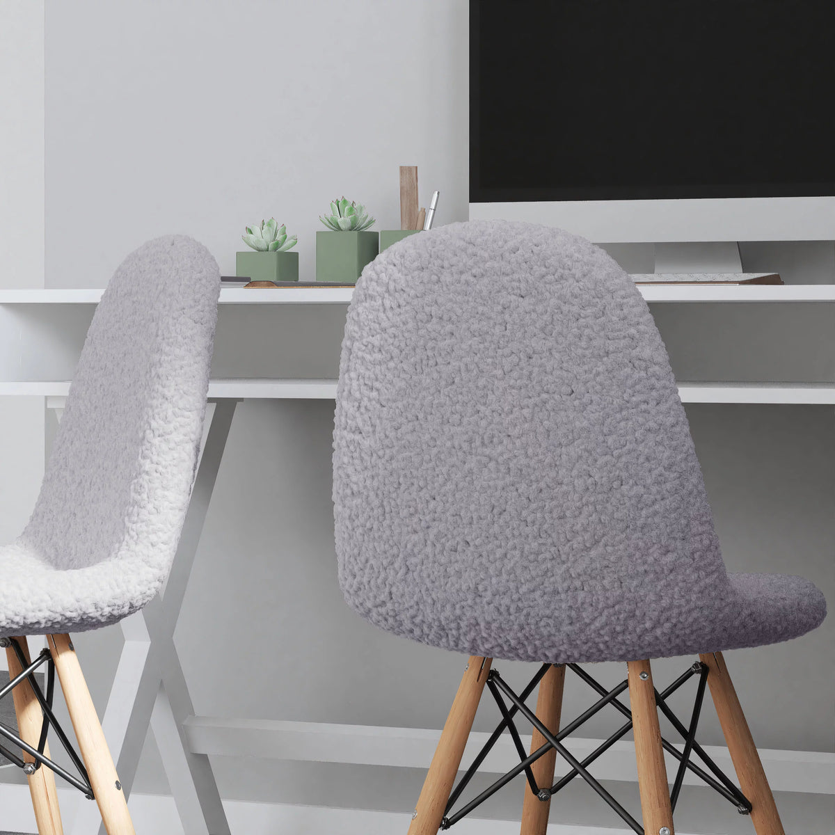 Set of 2 Gray Faux Shearling Accent Chair G809