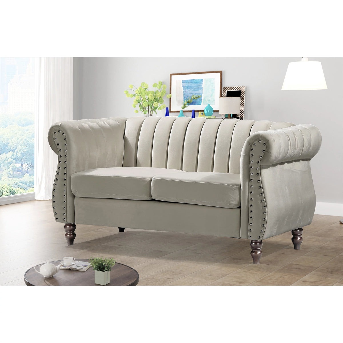 Pink Velvet Rolled Arm Loveseat V999771