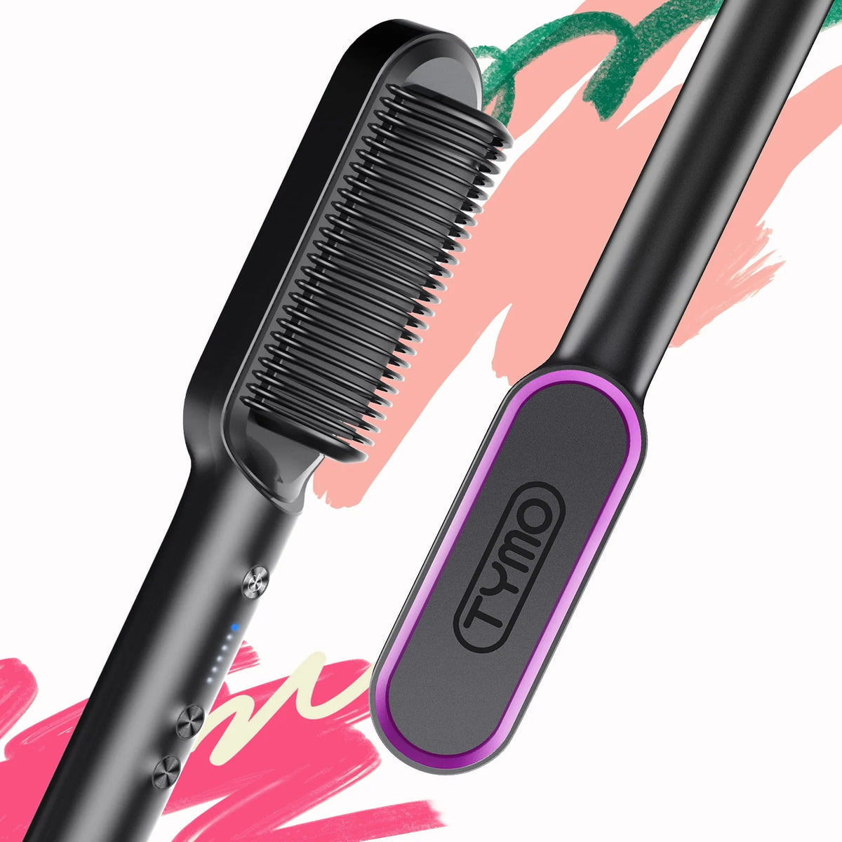 Black Hair Straightener Brush with Built-in Comb H45824