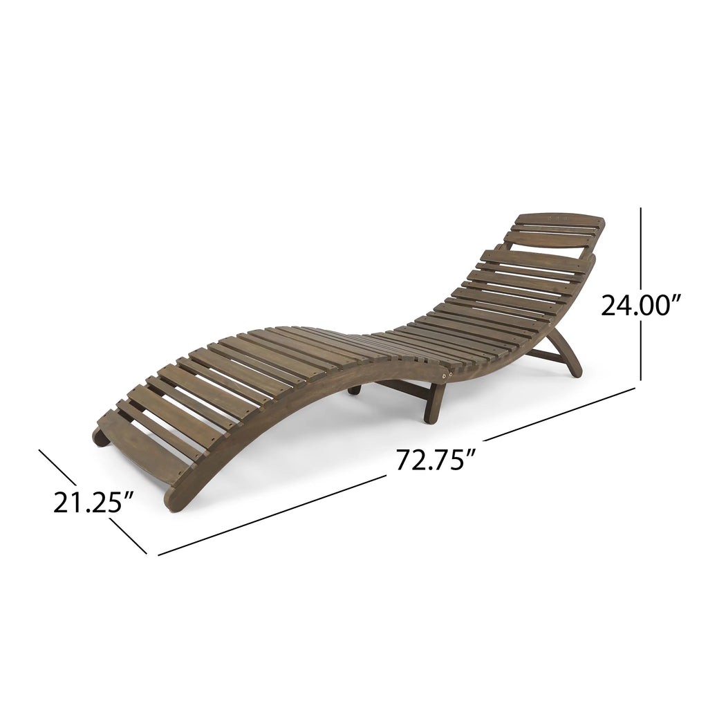Gray Acacia Wood Outdoor Chaise Lounge Set of 2 E663