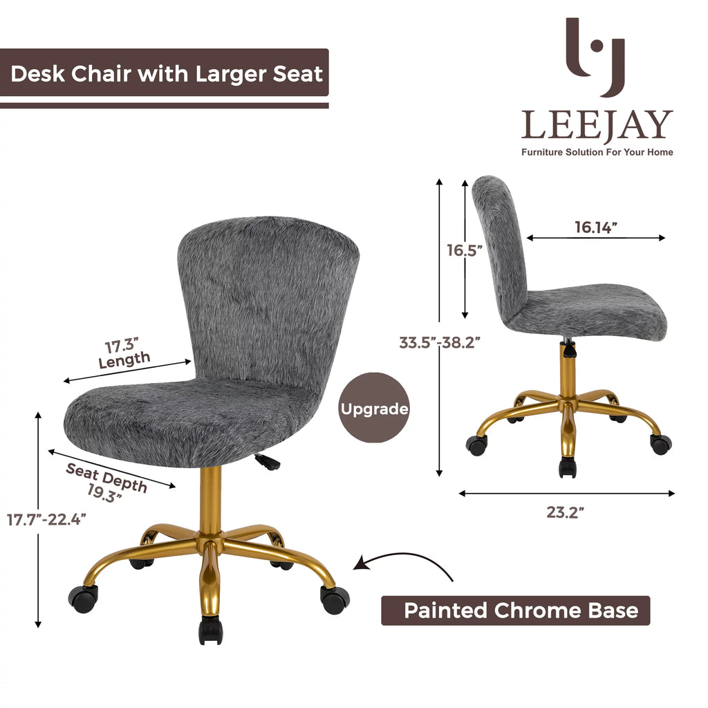 Fuzzy White Gold Armless Swivel Chair Set of 2 P244