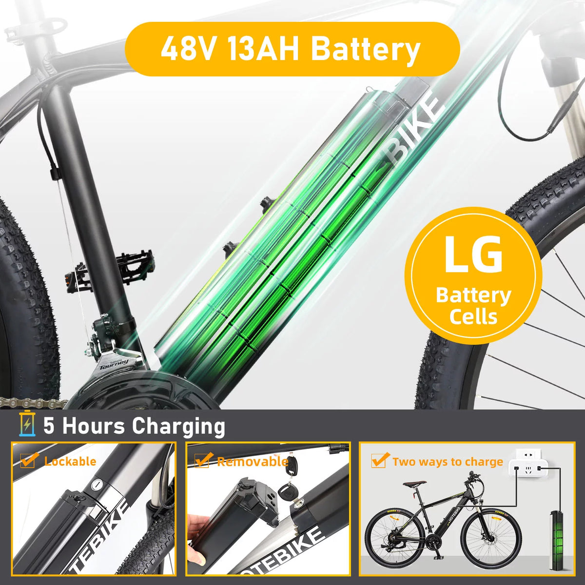 27.5 inch 48V 500W Electric City Bicycle with Removable Battery, Black S3366