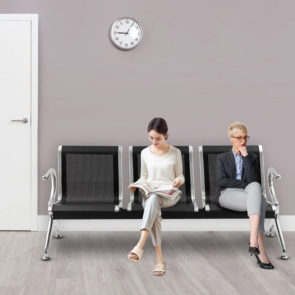 Black 3-Seat Waiting Room Chair with Arms L6919