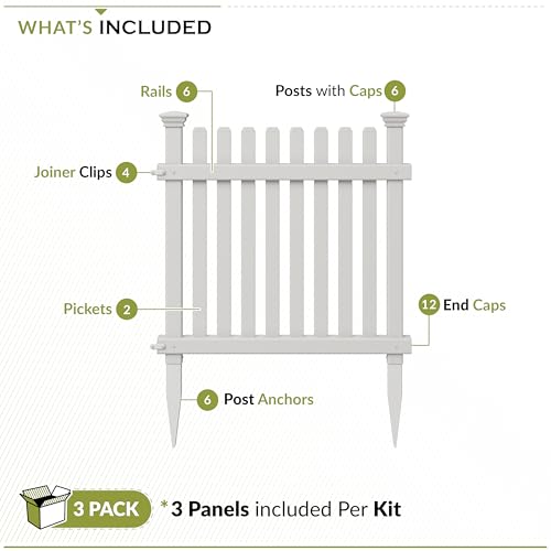 White Vinyl 3 Panels Garden Fence Kit O7437