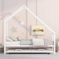 White Twin Metal House Platform Bed with Trundle V9413