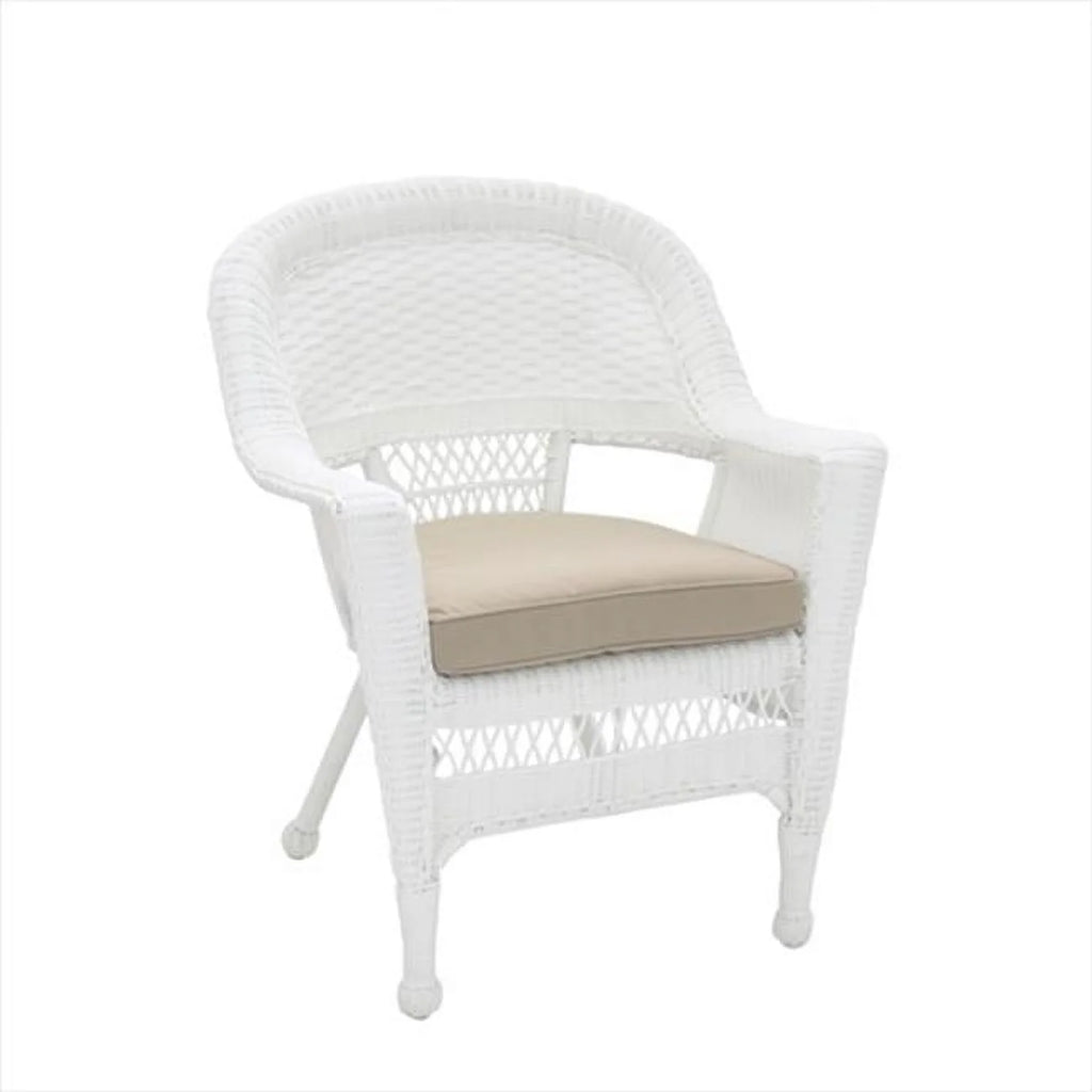 White Wicker Chair with Tan Cushion O793