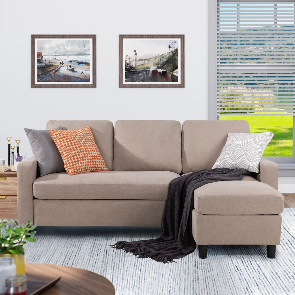 Linen Fabric L-Shaped Sectional Sofa F84607