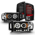 Black Housing Dual Halo DRL Projector LED Headlights + Tail Lamps V15653