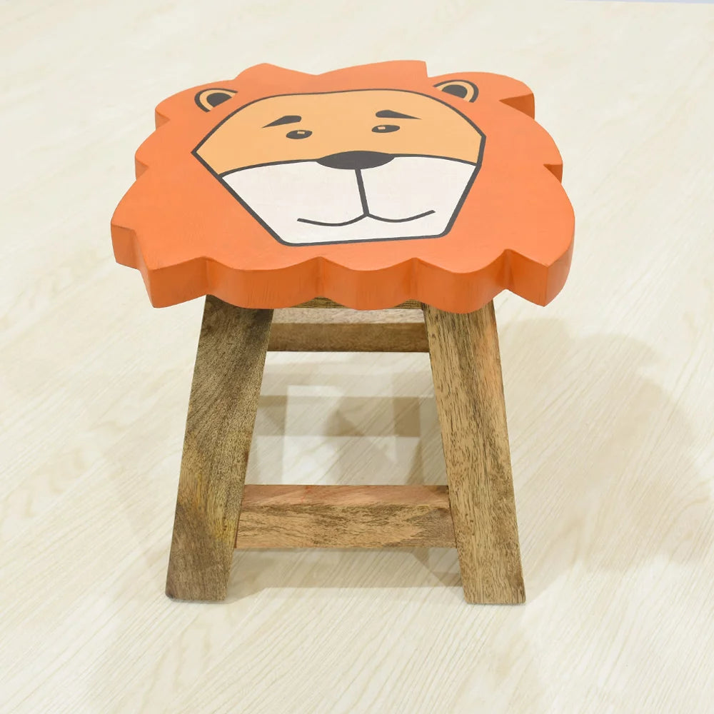 Handmade Mango Wood Orange Lion Shaped Stool P825736