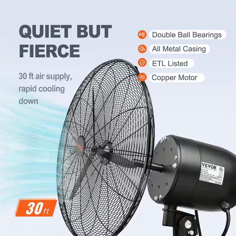 Wall-Mount Misting Fan 30 in. 3-Speed 9500 CFM Waterproof Oscillating Industrial Wall Fan D151