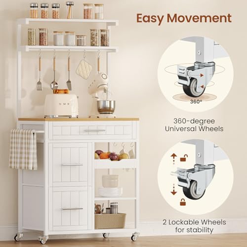 White Rolling Kitchen Island with Storage X596648