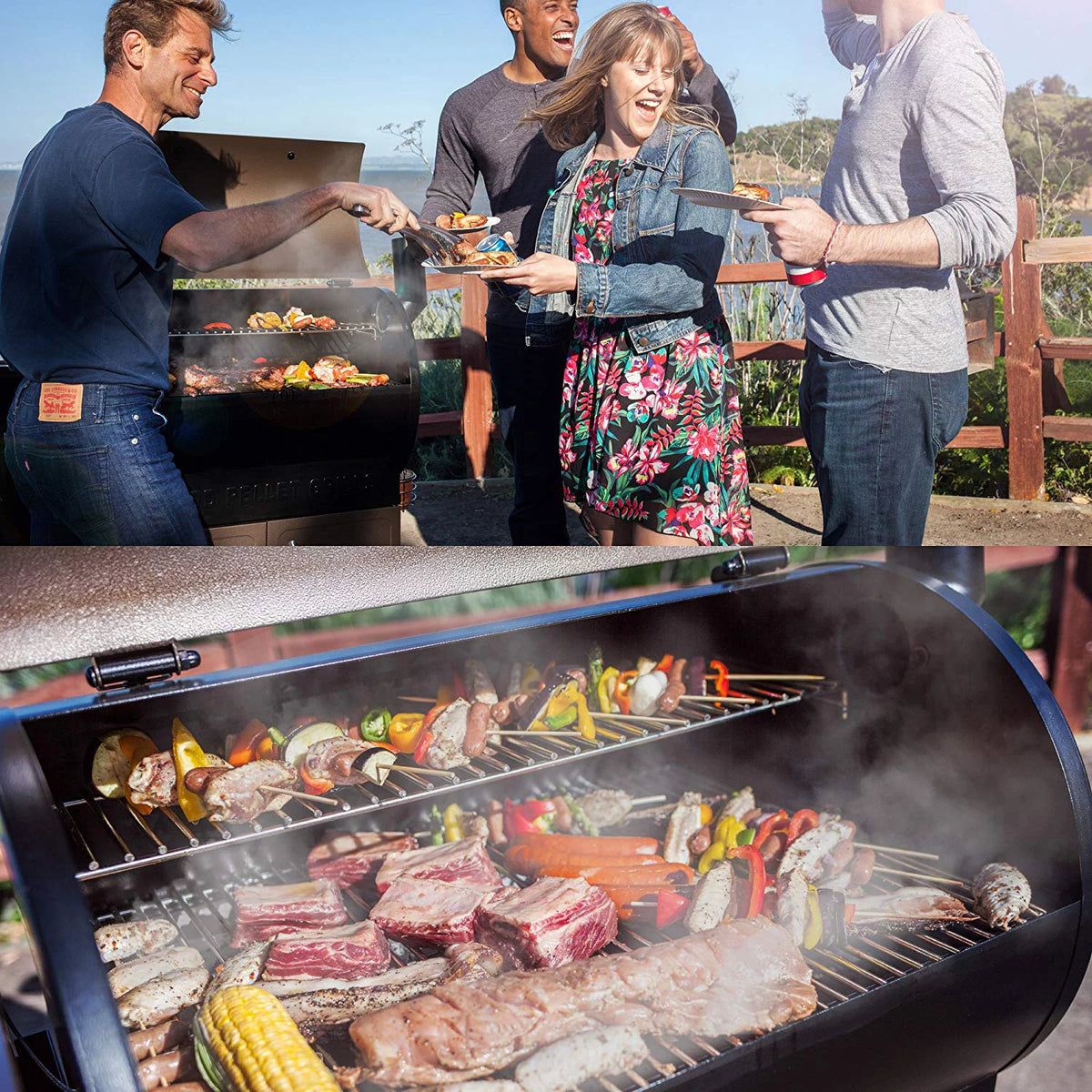 Wood Pellet Grill & Smoker 8 in 1 Black L448