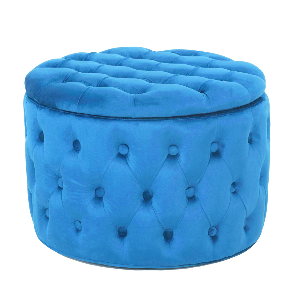 Blue Velvet Round Storage Ottoman D6705