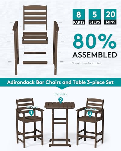 Blue 3 Pieces Adirondack Bar Height Chairs and Table Set C579