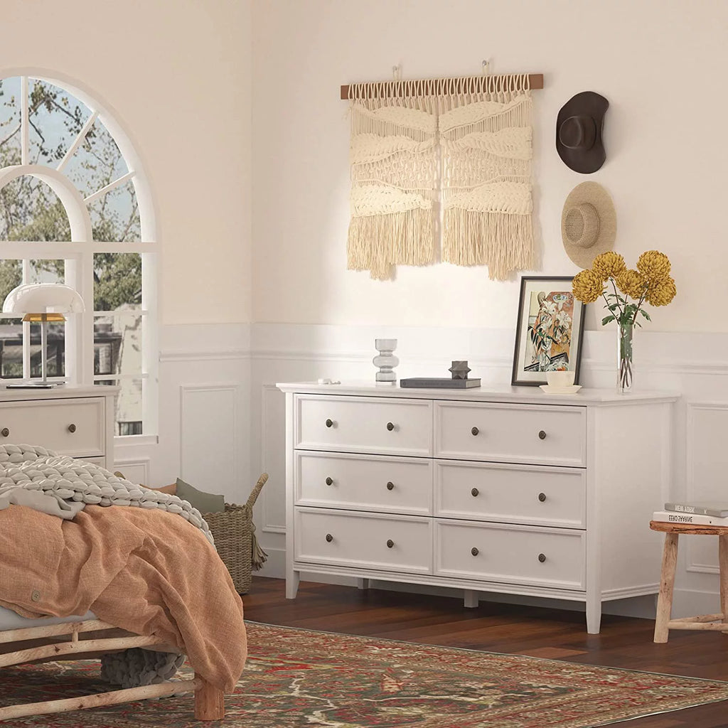 White 6 Drawer Solid Wood Dresser P9396