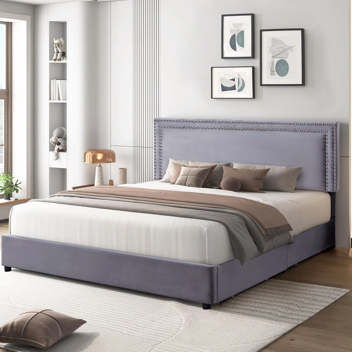 Full Bed Frame with 4 Storage Drawers and Adjustable Headboard S20718