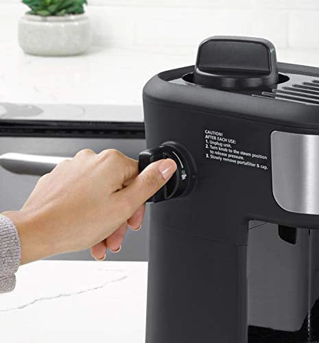 Single Serve Espresso and Cappuccino Machine with Milk Frothing Pitcher, 20 oz, Stainless Steel, Black V3407