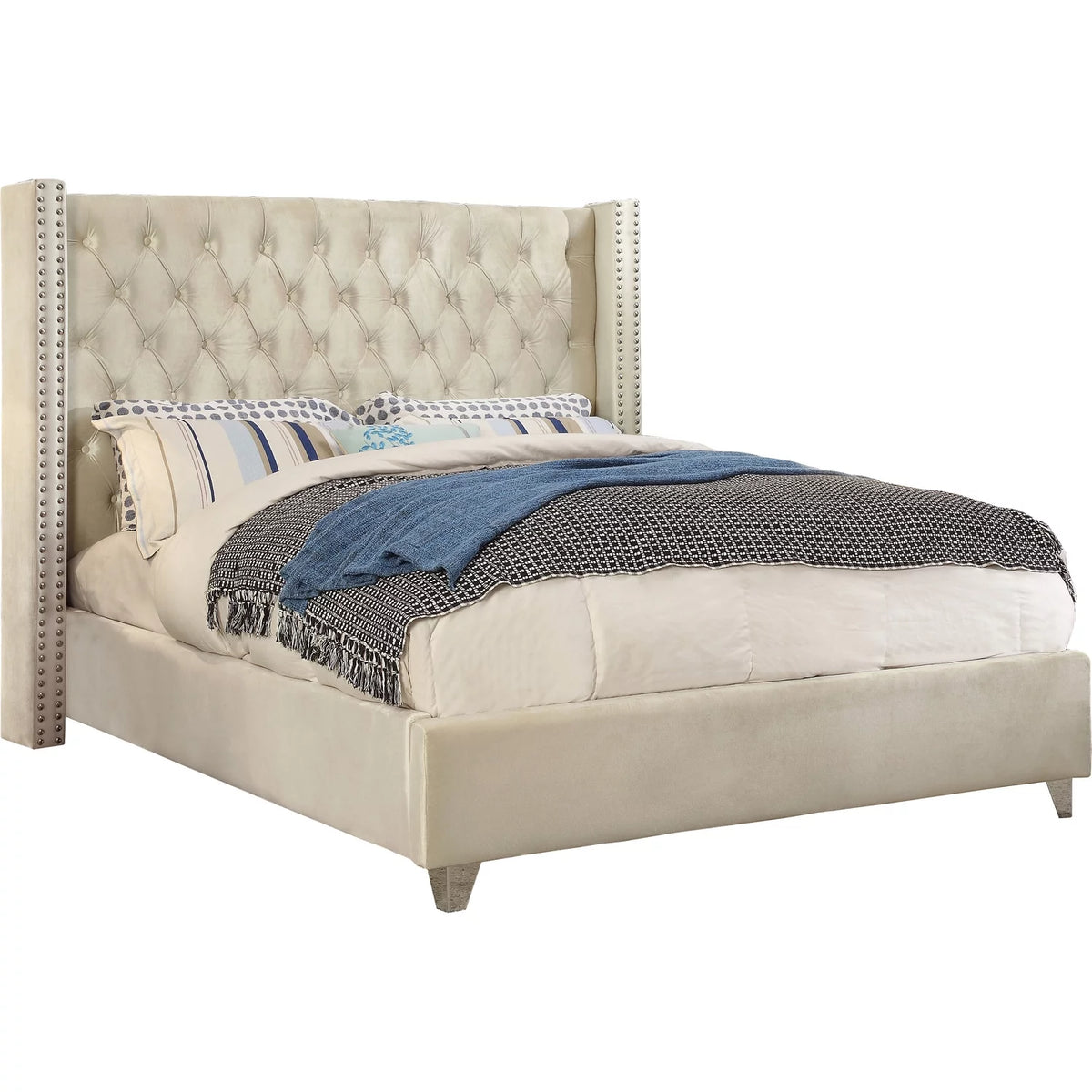 Cream Velvet King Bed C74458