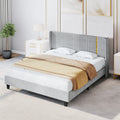 Upholstered Wingback King Bed Frame with Wood Slats Z703