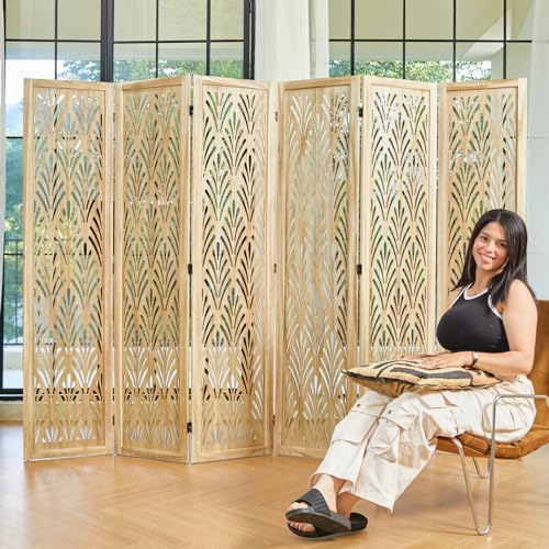 5.6Ft Folding Wood Room Divider 6 Panels W53555