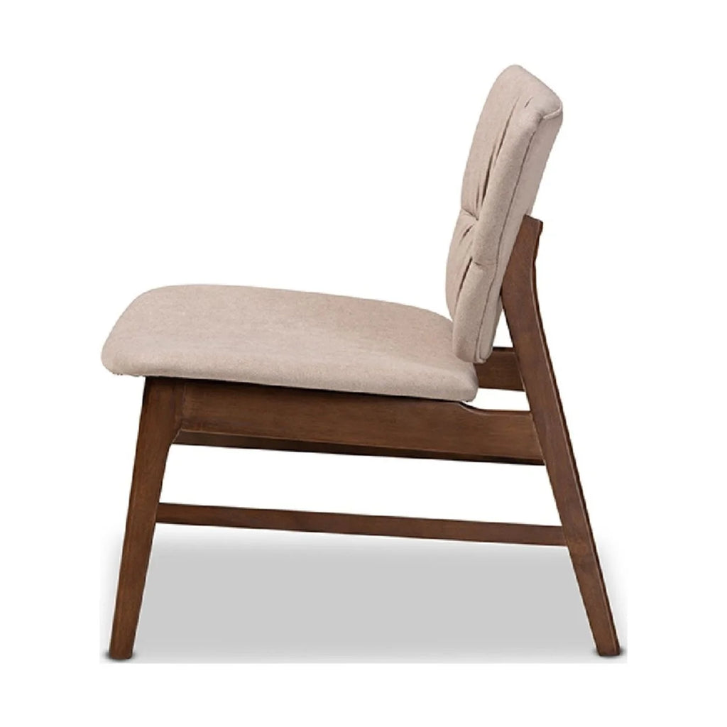 Beige Fabric Upholstered Walnut Brown Wood Accent Chair Y36308