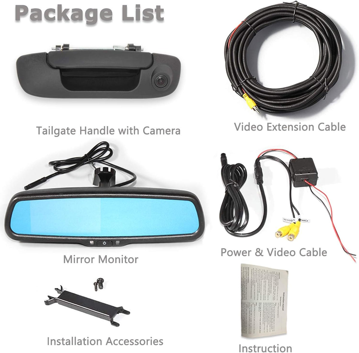 Tailgate Handle Backup Reverse Camera with 4.3 inch Rear View Mirror Monitor Kit J286820