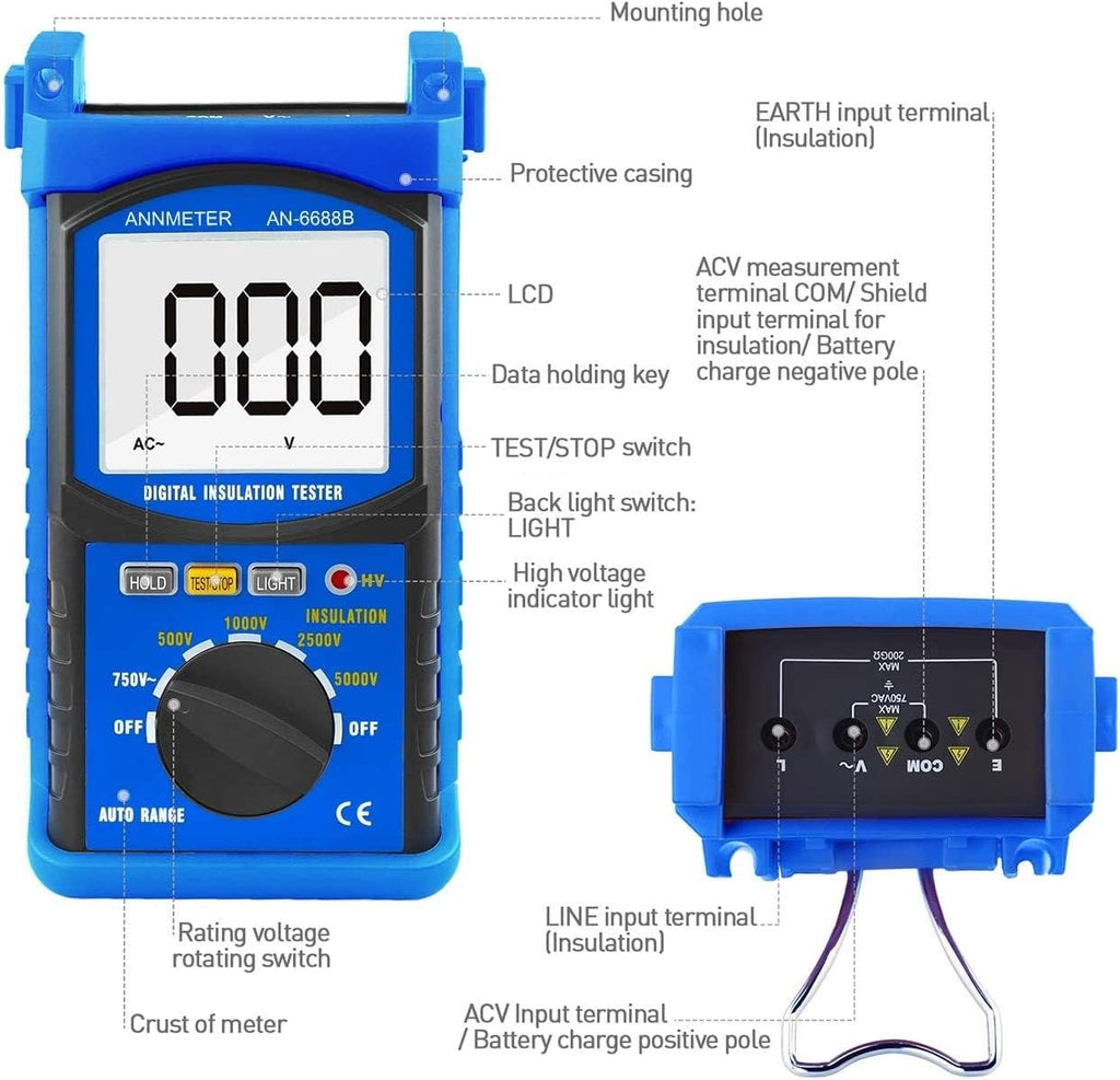Digital Insulation Resistance Tester 5000V 200G ohms Auto Ranging Voltmeter D807389