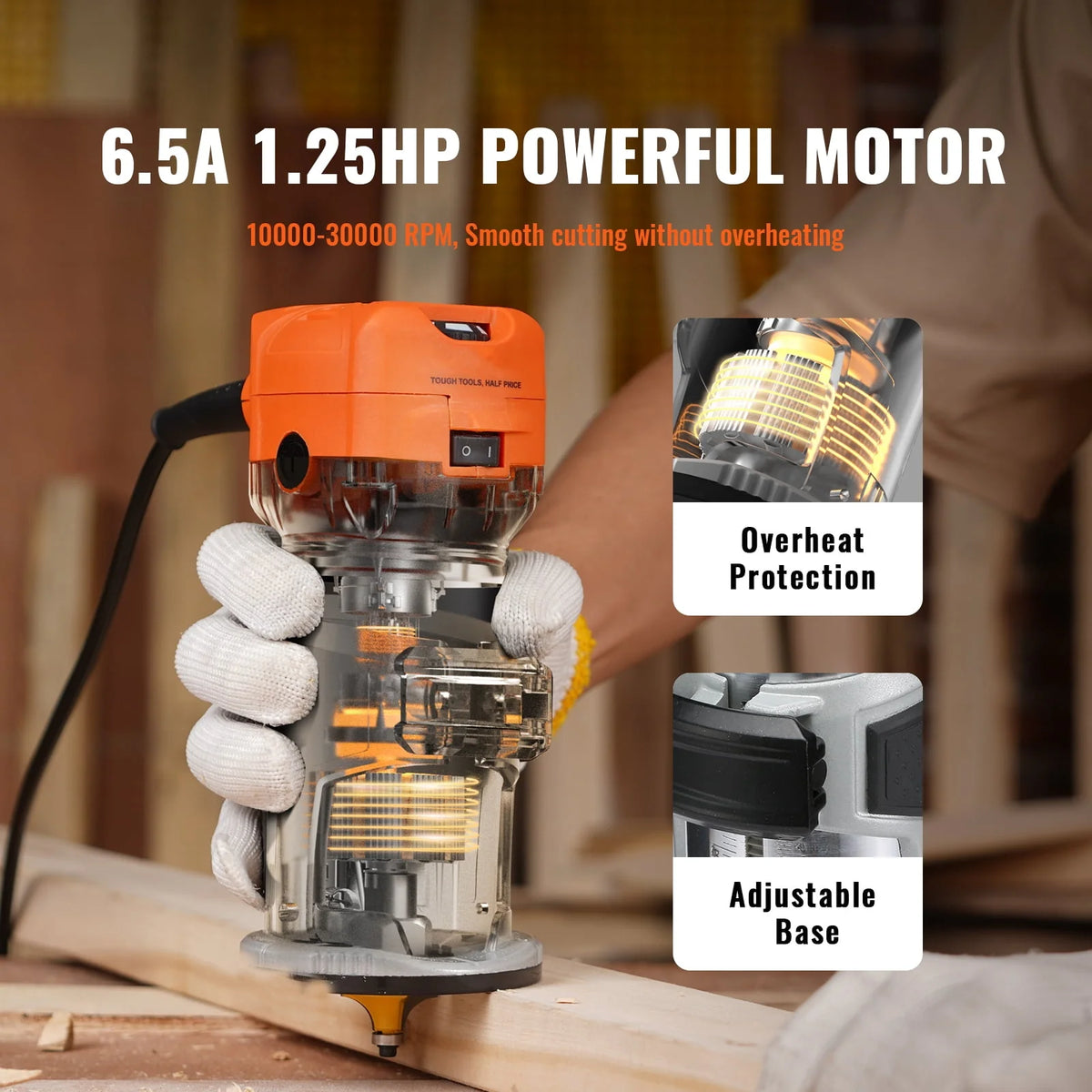 120V 800W 6 Speed 30000RPM Wood Trimmer Router S1962