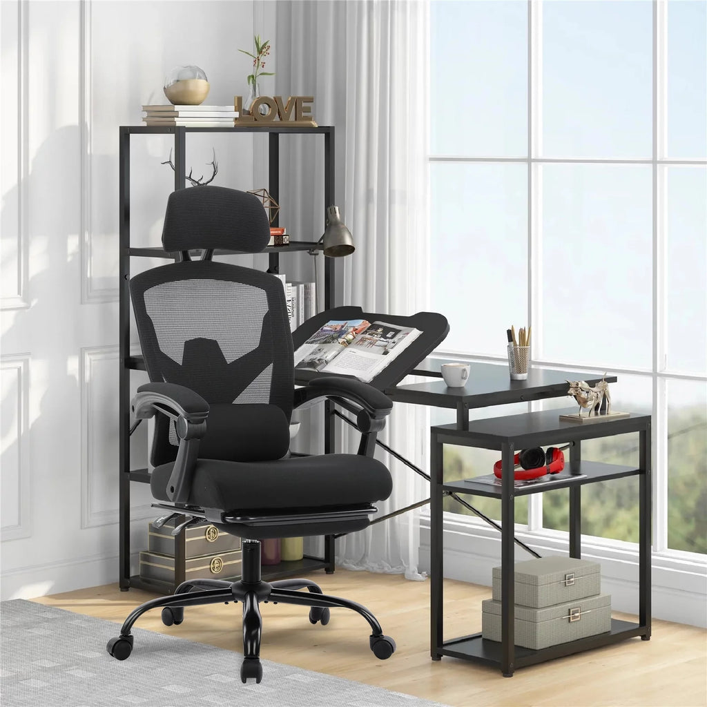 Black Ergonomic Mesh Office Chair with Footrest and Head Support S31010