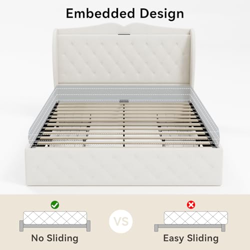 Full Size Velvet Upholstered Platform Bed Frame with 4 Storage Drawers L65720