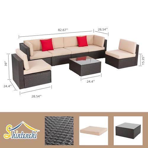 7 Pieces PE Rattan Wicker Patio Sofa Set with Glass Table Z7947