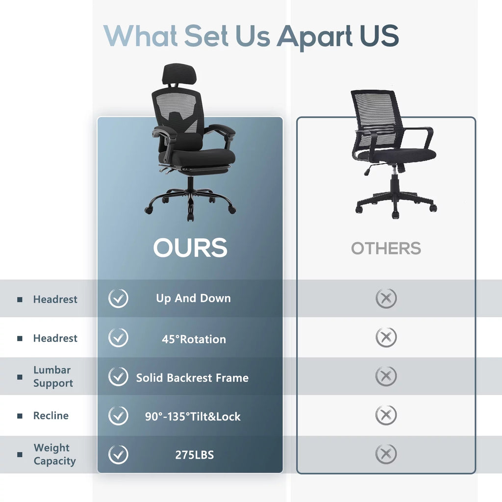 Black Ergonomic Mesh Office Chair with Footrest and Head Support S31010