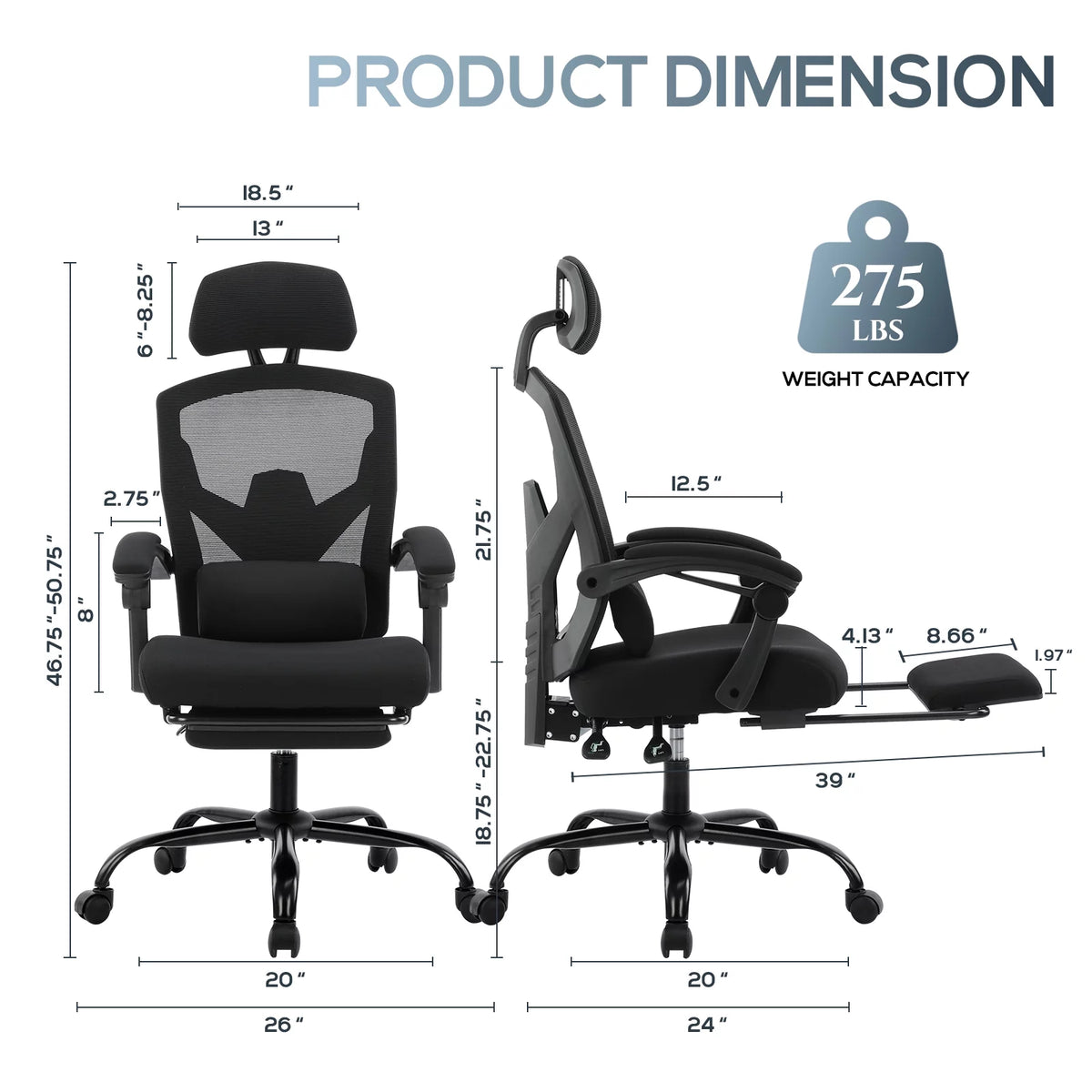 Black Ergonomic Mesh Office Chair with Footrest and Head Support S31010