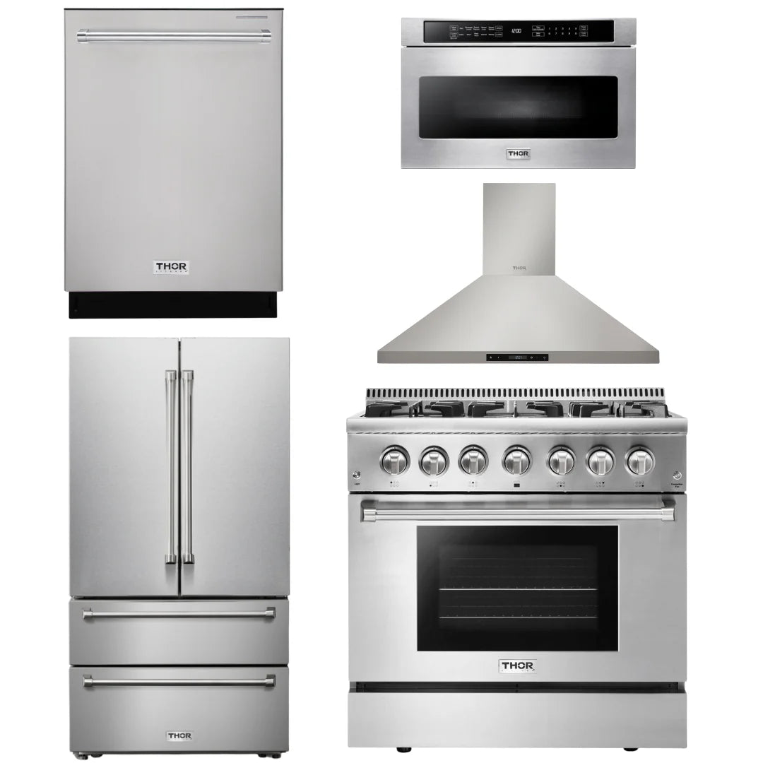 36 Dual Fuel Range, Range Hood, Microwave, Refrigerator, Dishwasher V2299