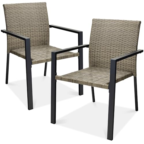 Set of 2 Stackable Outdoor Wicker Dining Chairs Black F8987