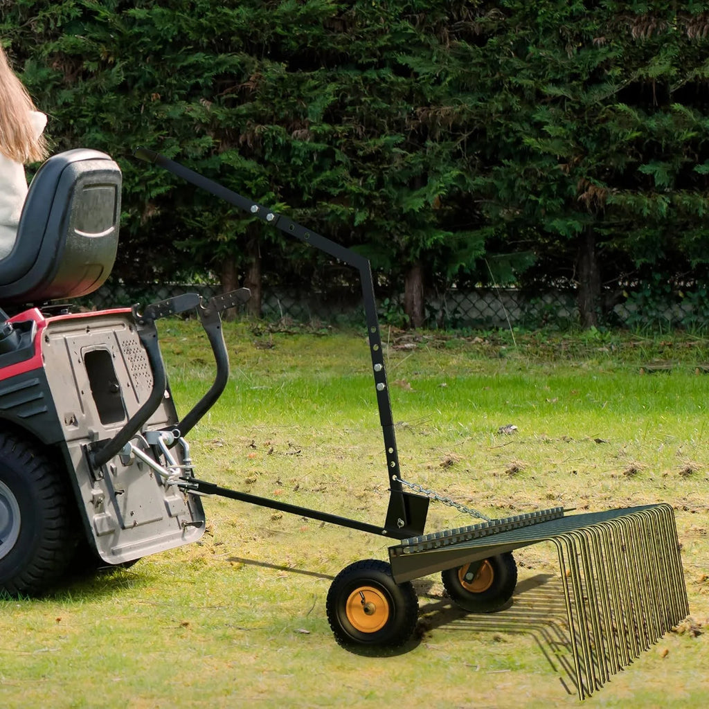 60in Pine Straw Steel Landscape Rake with Wheels Y23436