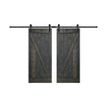Carbon Gray Knotty Pine Wood Double Sliding Barn Door with Hardware Kit W444606