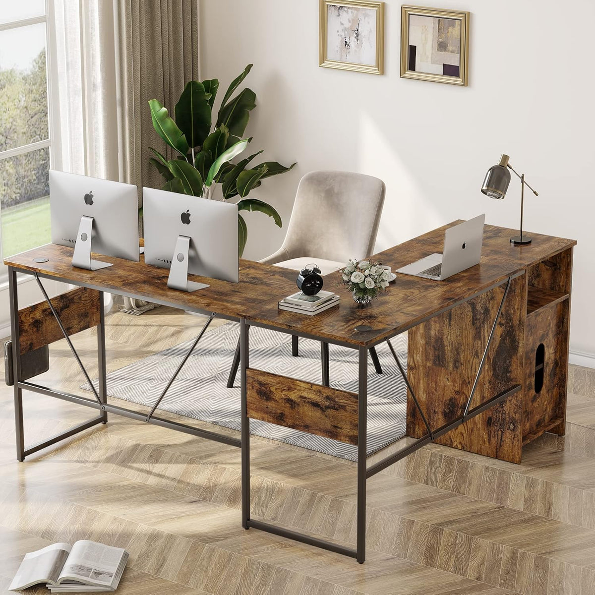L Shaped Desk with Storage Cabinet 60 Inch D715