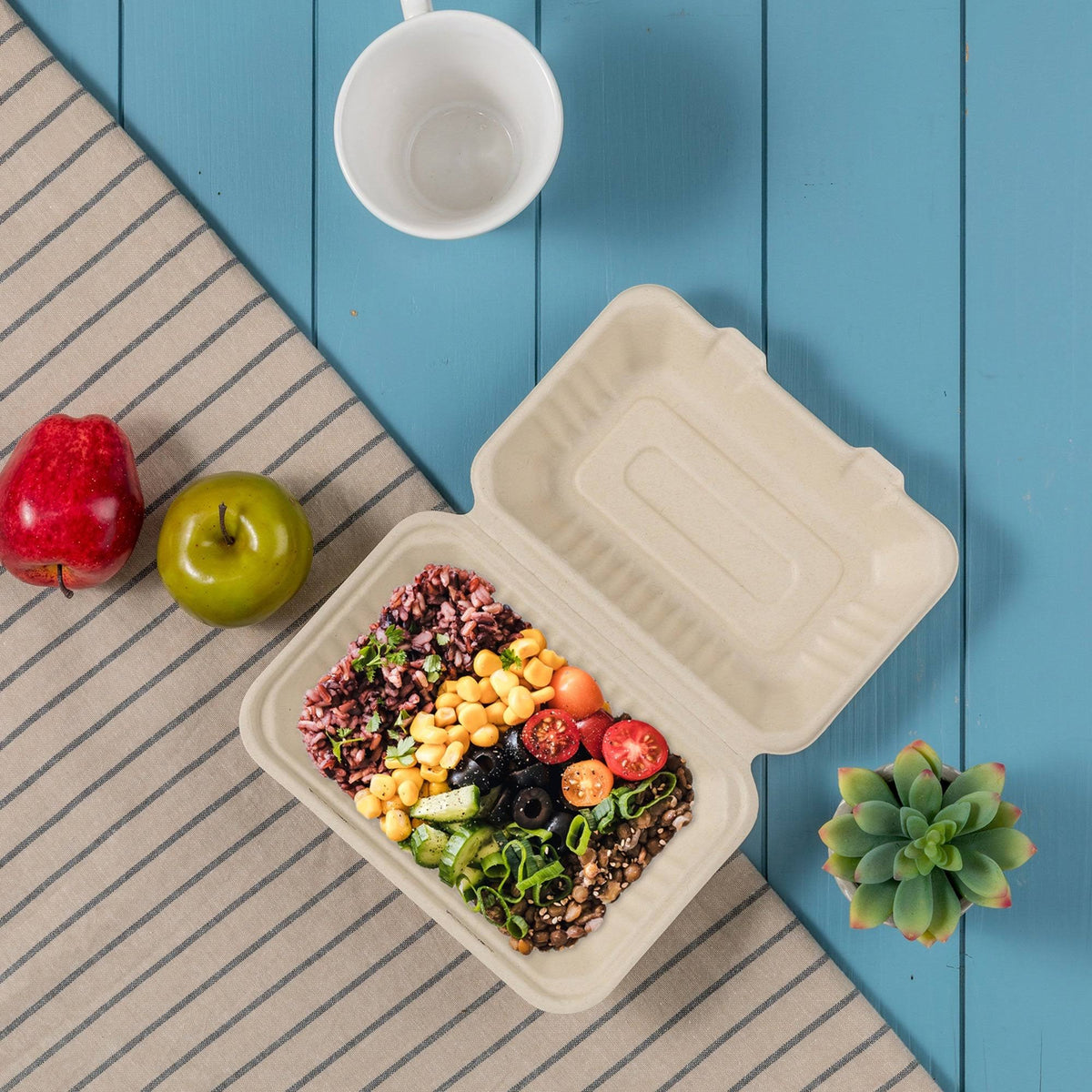 9 inch Compostable Disposable Sugarcane Clamshell Containers, 300 Pack H83017