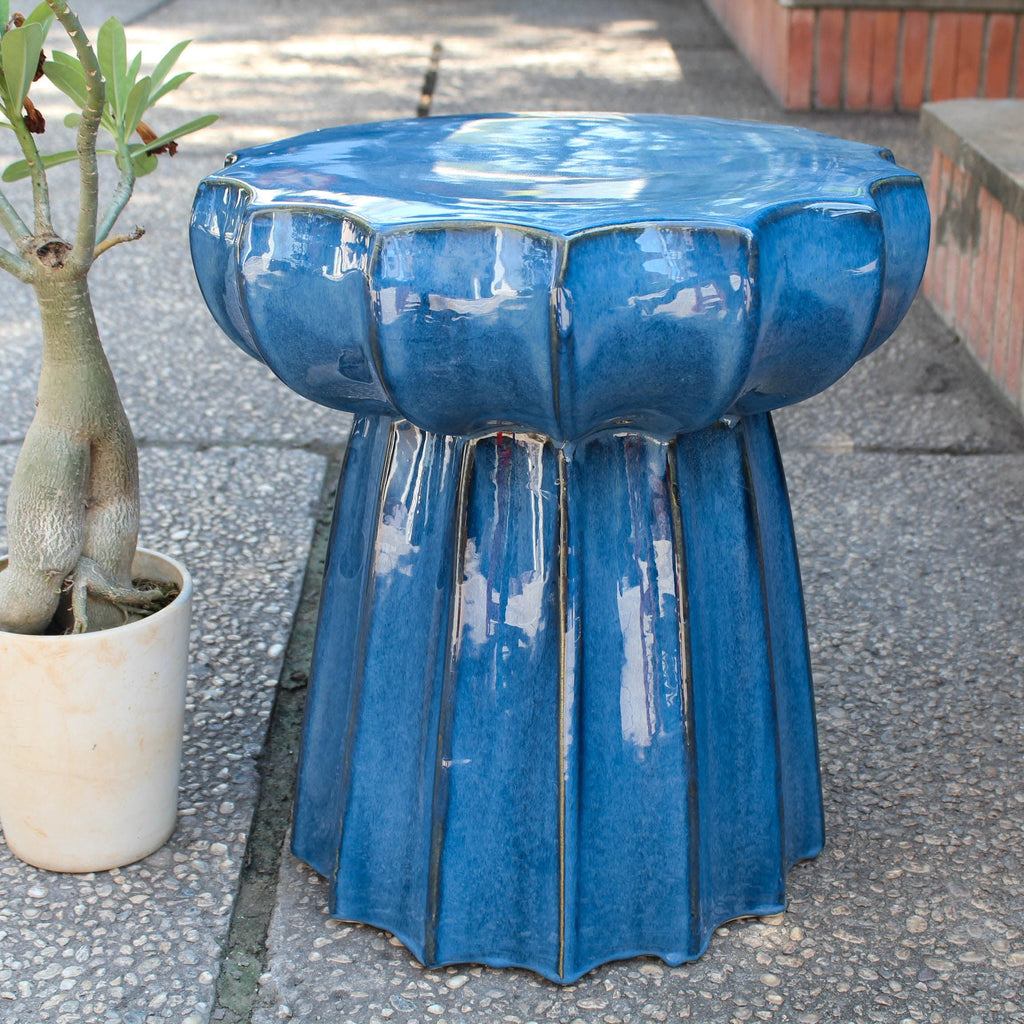 Round Scalloped Ceramic Garden Stool J9333