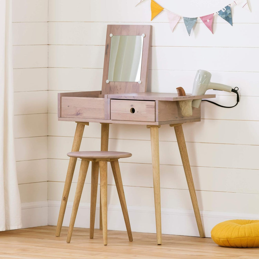 Solid Wood Vanity Table with Stool Set Blue Y702