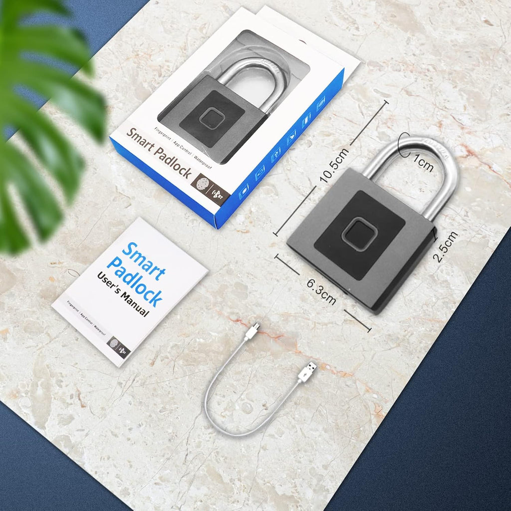 Fingerprint Padlock, Large Size Smart Lock, Bluetooth Padlock with Keyless Biometric, Waterproof for Warehouse, Gym, Cabinets, Office Pack of 2 X6377