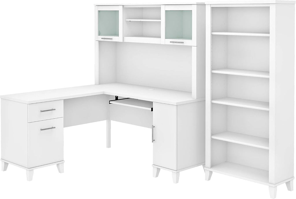 L Shaped Desk with Hutch and 5 Shelf Bookcase L403133