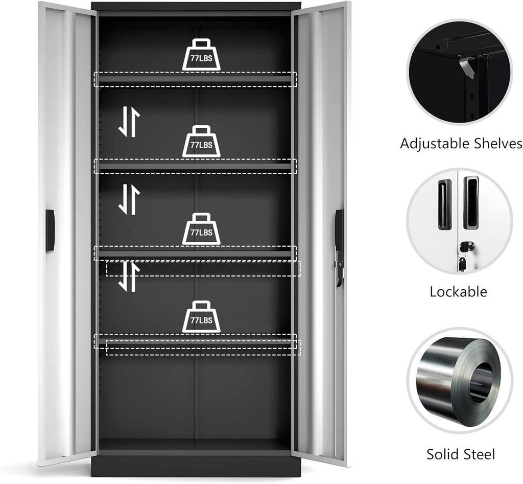 Metal Storage Cabinet with Locking Doors and 4 Adjustable Shelves M150829