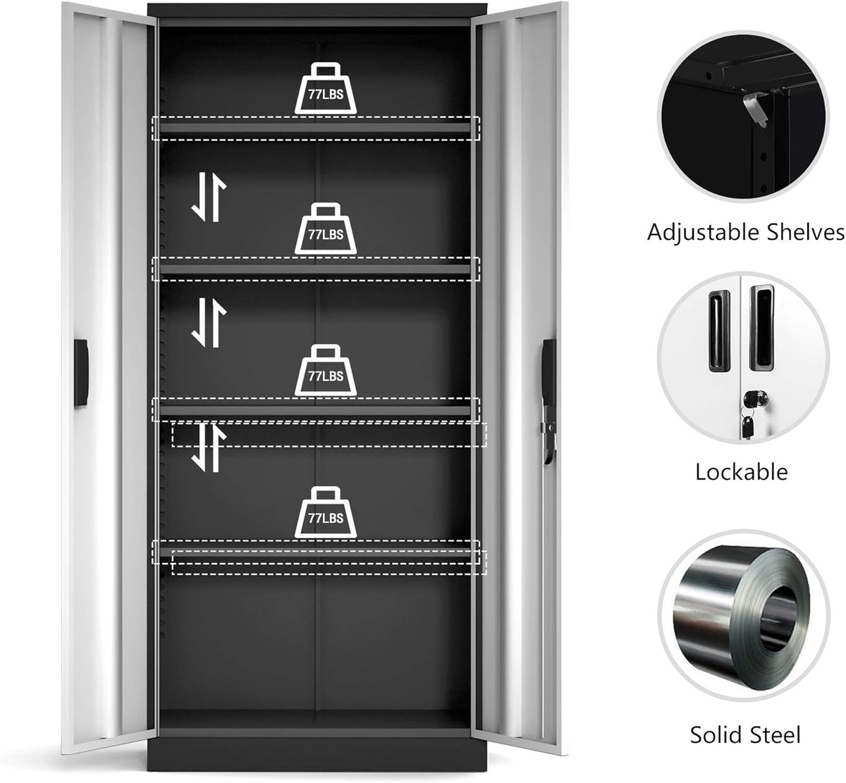 Metal Storage Cabinet with Locking Doors and 4 Adjustable Shelves M150829