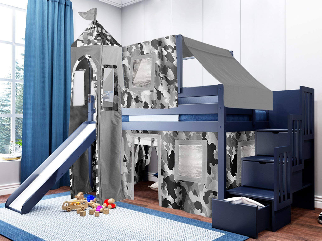Twin Loft Bed with Slide and Tent I51731