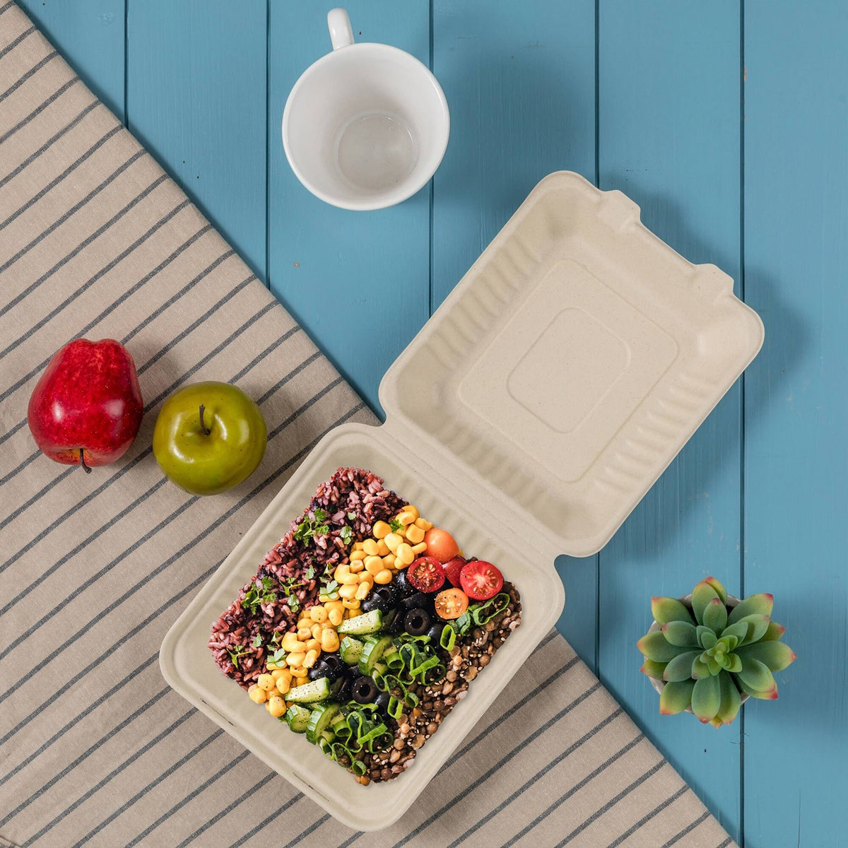9 inch Compostable Disposable Sugarcane Clamshell Containers, 300 Pack H83017